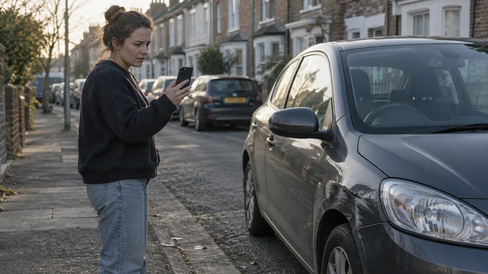 customer filming their own car at the kerbside